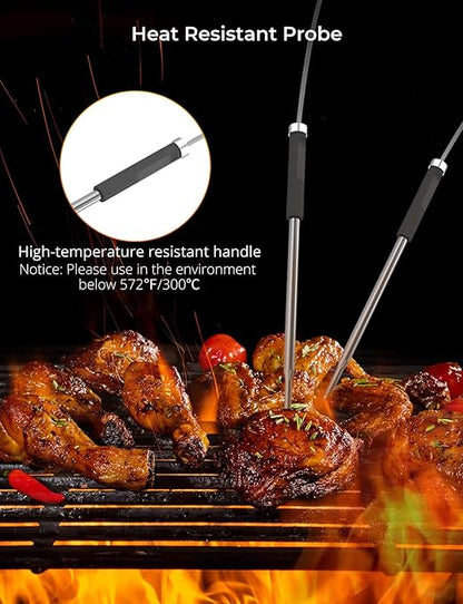 Govee Bluetooth Meat Thermometer, Wireless Meat Thermometer for Smoker Oven, Digital Grill Thermometer with 6 Probes, Timer Mode, Smart LCD Backlight BBQ Thermometer for Cooking Turkey Fish Beef