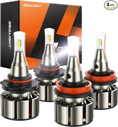 SEALIGHT 9005 H11 LED Bulbs, L2 HB3 H8 H9 24,000LM Super Brightness 6000K Cool White Fog Bulbs, IP68 Waterproof, Plug and Play, 15000RPM Turbo Fan, 60000Hrs Lifespan, 1:1 Size, Pack of 2