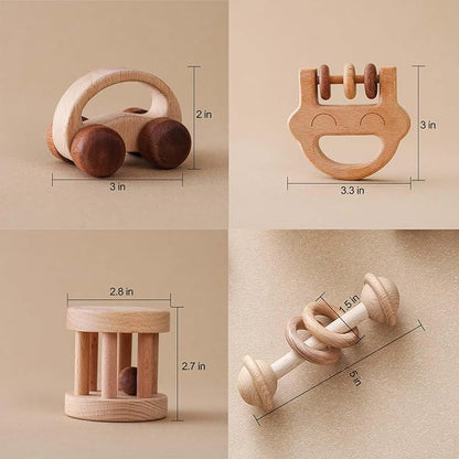 Wooden Baby Rattle Set, Newborn Wooden Rattle Toy, Natural Wooden Montessori Baby Grip Toy, Baby Gift Toy, Wood Rattle Set-7