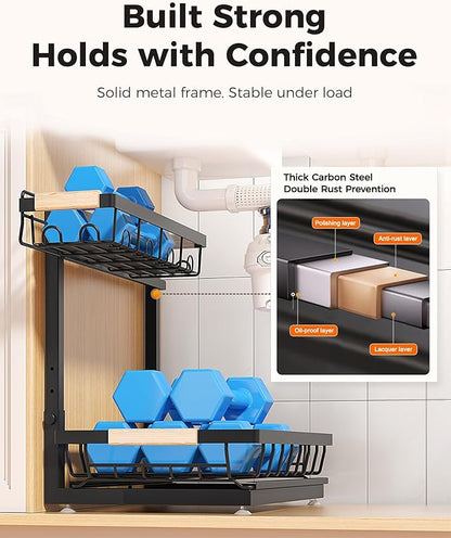 Sevenblue 3 Pack Under Sink Organizer, Height Adjustable 2 Tier Pull-Out Metal