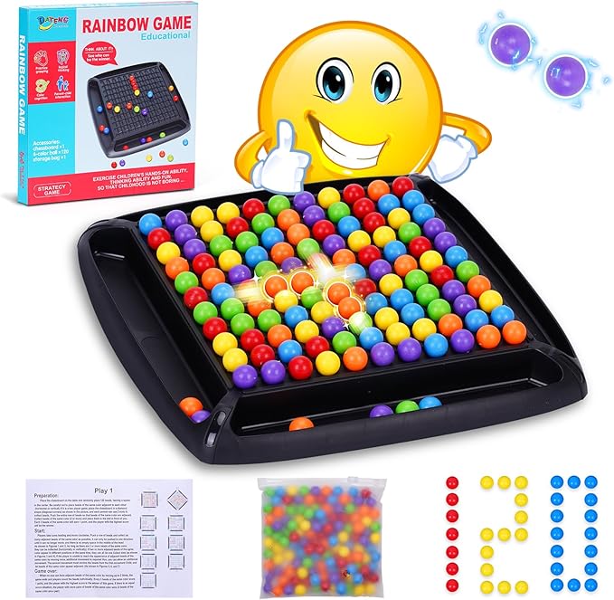120 Pcs Dual Dual Intellectual Chessboard, Strategy Puzzle Board Game for Kids, 2 to 4 Players Family Travel Party Games, Rainbow Game Marbles Gifts for Boys Girls