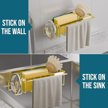 TAILI Sponge Holder with Strong Suction Cup, 4-in-1 Rustproof Sink Organizer