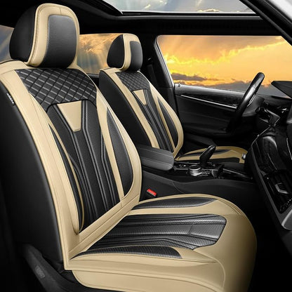 Fit Compass Car Seat Covers for Jeep Compass 2007-2025 2026 -Full Set Premium Leather, Waterproof & Breathable，All-Weather Seat Cushion Protecto & Airbag Compatible, 5 Seats Beige & Black