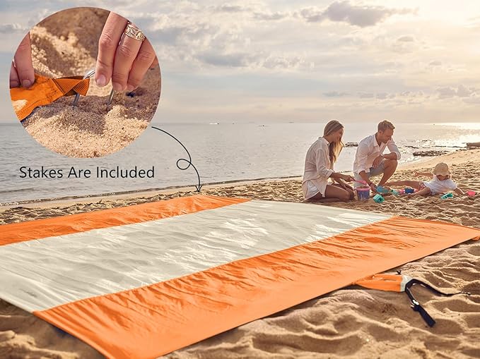 WEKAPO Beach Blanket Sandproof Waterproof, Extra Large Beach Mat, Oversized & Compact Sand Free Mat Quick Drying, Lightweight & Durable with Stakes & Corner Pockets