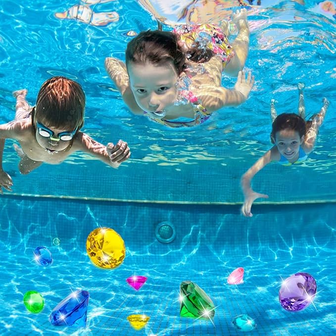 10pcs Extra Large Diving Gems for Pool for Kids,4pcs 60mm Oversized Diamonds and 6pcs 30mm Acrylic Gems Pirate Treasures,Swimming Pool Toys Favors and Sensory Bin Filler