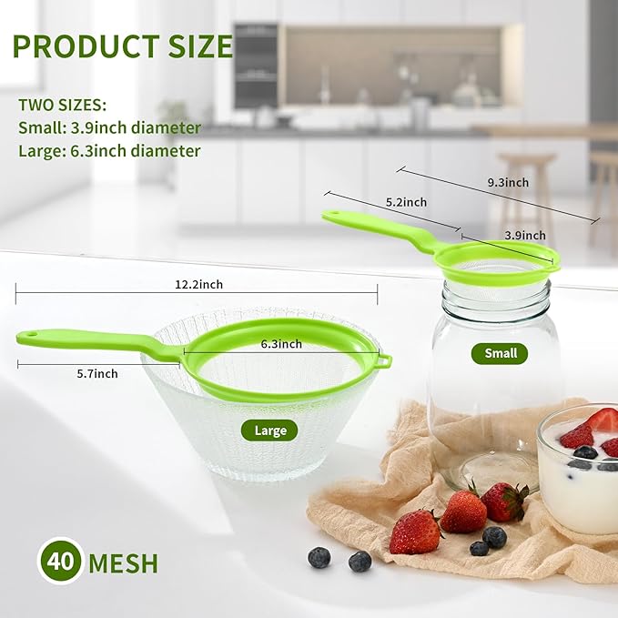 Luckyiren Kefir Strainer Set, 2-Size Plastic Non-Metal Sieve
