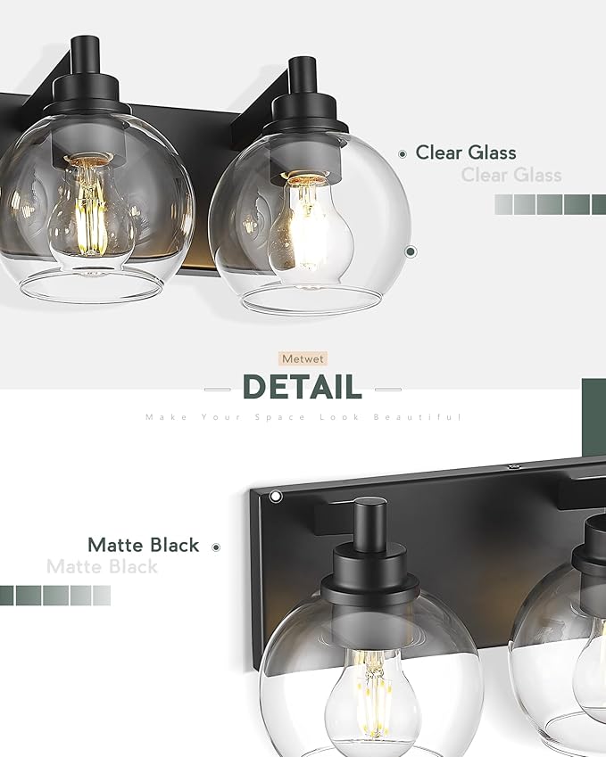 METWET Bathroom Light Fixtures, 5 Light Matte Black Vanity Light, 32 Inch