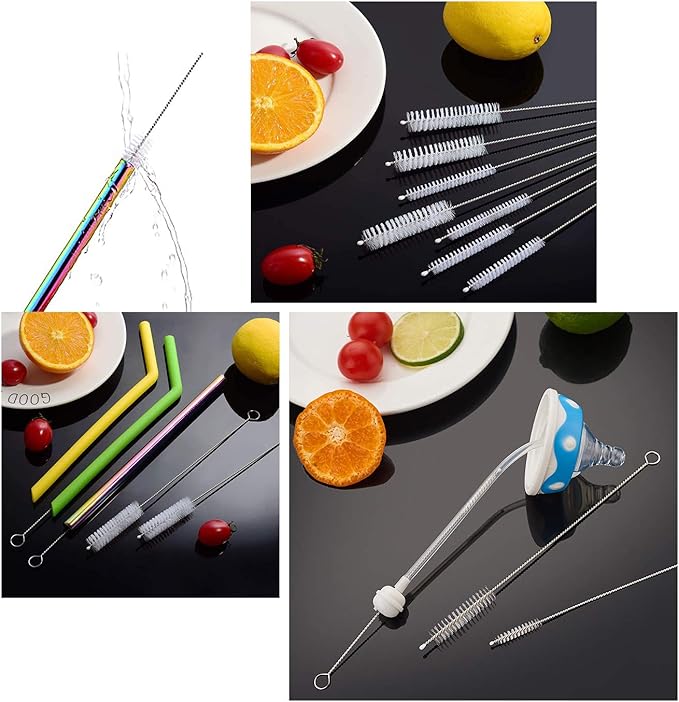 Long Straw Brush, Nylon Pipe Tube Cleaner 8-ihch 10 Different Diameters Set of