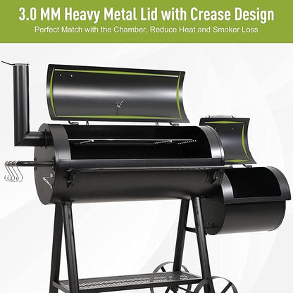 MFSTUDIO Heavy Duty Charcoal Wood Offset Outdoor Smoker Grill, Extra Large Charcoal Grill with Smoker Combo for BBQ Grilling, 941 SQ.IN.