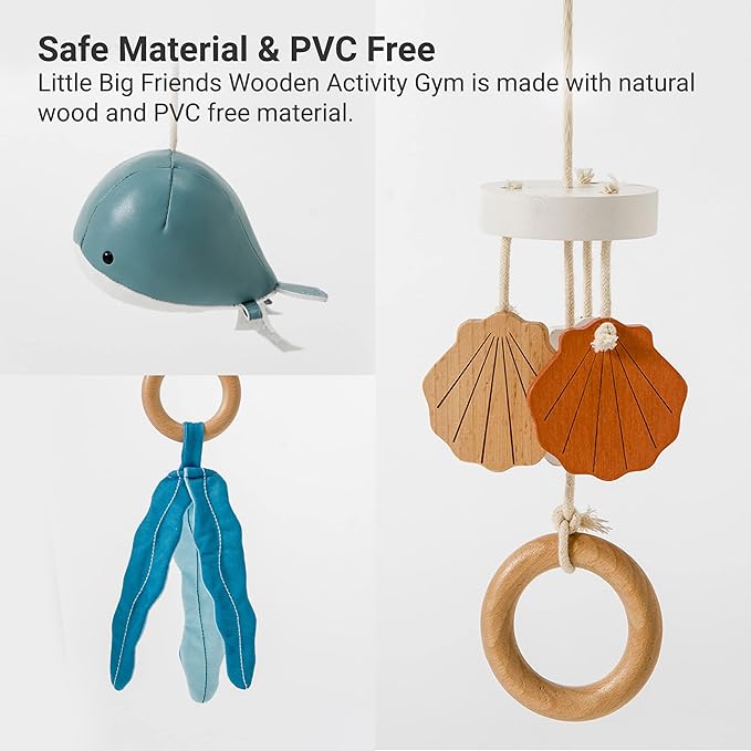 Little Big Friends Wooden Baby Activity Gym – Montessori Play Gym for Babies | Encourages Motor Skills & Sensory Development | Includes Crinkle Fabrics, Wooden Chimes & Hanging Toys – Ocean