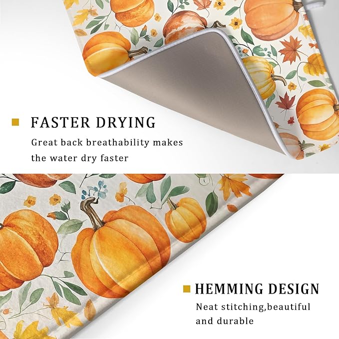 Fall Pumpkin Thanksgiving Dish Drying Mat