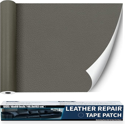 Zenyao Leather Repair Patch Tape - Self Adhesive Leather Repair Kit for Car Seat Furniture, Heavy Duty Vinyl Repair Patch for Couch Sofa, Waterproof Fix for Tears, 16x30 Inch Roll, Light Grey
