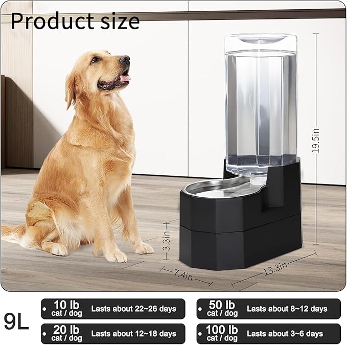 Sfozstra Elevated Dog Water Dispenser: 9L Gravity Auto Refill -Senior &