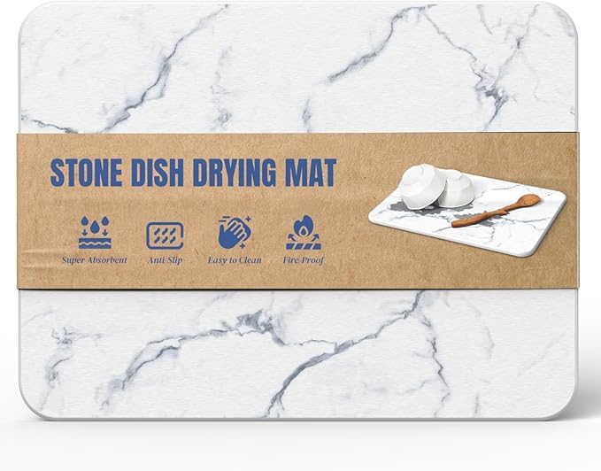 Quick Dry Stone Drying Mat for Kitchen Counter, Water-Absorbent Diatomaceous