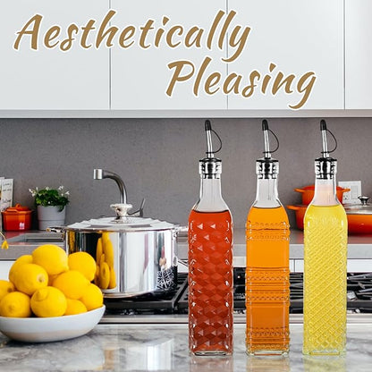 3-Pack Glass Oil Dispensers 500ML/17OZ, Oil and Vinegar Bottles Set