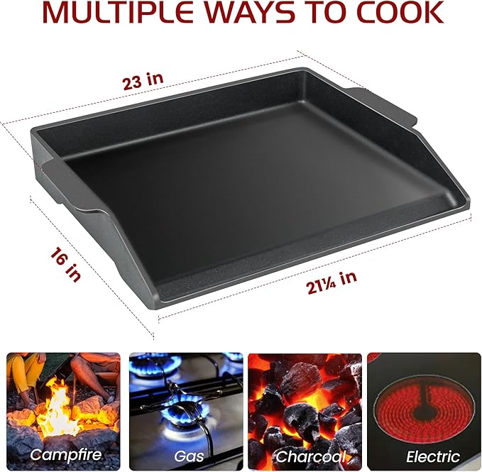 Cast Iron Griddle for Gas Grill Stove Top Plate Universal Flat Griddle Insert Stovetop Skillet Charcoal Electric Range Oven Large Cooking Pan Replacement Outdoor Camp Camping Part 23" x 16"