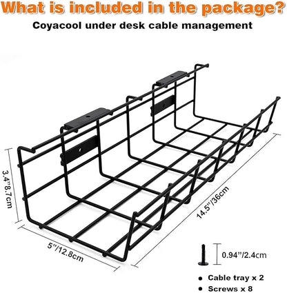 Under Desk Cable Management- 4 Pack Cord Organizer. Metal Wire Cable Management