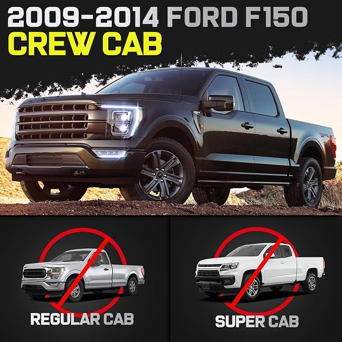 BINARY STAR 6 Inch Running Boards Compatible with 2004-2014 Ford F-150 Crew Cab (4 Full-Size Doors). F150 Side Steps Rock Sliders. Nerf Bars with Non-Slip Step Pad, Step Bars Made with Carbon Steel.