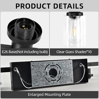 DIKAIDA 10 Light Bathroom Vanity Lights Over Mirror, 65.4inch Black Vanity