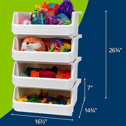 Plastic Containers for Organizing and Storage Bins for Closet, Kitchen, Office, Garage or Pantry Organization, Stackable Bins, Extra Large (14.8" x 16.5" x 7"), 4-Pack, White
