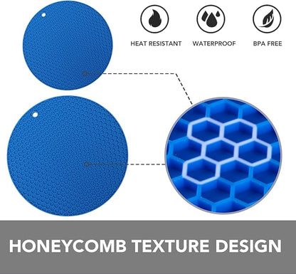 Joyhalo Trivets for Hot Dishes - Hot Pads for Kitchen, Silicone Pot Holders for Hot Pots and Pans, Silicone Mats for Kitchen Countertops, Table, Flexible Easy to Wash and Dry, True Blue