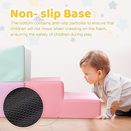 Foam Climbing Blocks for Toddler: with 4-Piece PU Leather Climbing Toys and a Ball Pit - Foam Ball Pit for Toddlers - Climbing Toys Indoor for Kids Crawling (Purple Climbing Blocks)