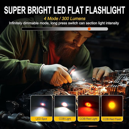 ULTRAFIRE EDC Flat Flashlight, 300 Lumen Rechargeable Magnetic Compact Pocket Light with Clip, 4-Mode Dual-Light LED Flashlight for Outdoor, Work, Emergency Gear S2