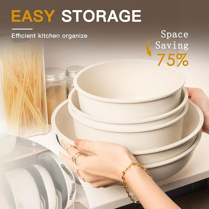 Astercook 21 Pcs Pots and Pans Set Non Stick, Ceramic Cookware Set Detachable