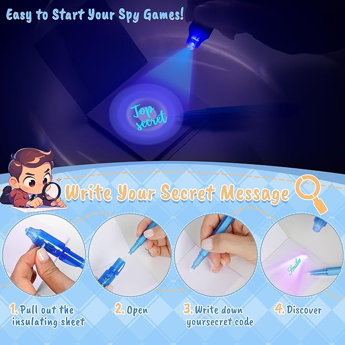 Invisible Ink Pen 24Pcs+ Notebooks, Spy Pens with UV Light, Magic Marker, Classroom Prize, Birthday Party Favors for Kids 8-12, Kids Stocking Stuffers