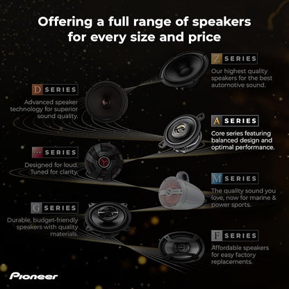 Pioneer A-Series Plus TS-A1601C 6.5” 2-Way Speakers (Pair) – 350W Max, Crisp Highs + Clear Vocals, Enhanced Bass, Ideal Factory Upgrade, Installation Adaptors Included