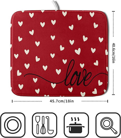 Giwawa Red Hearts Dish Drying Mat 16"x18", Valentines Day Symbol of Love Dish