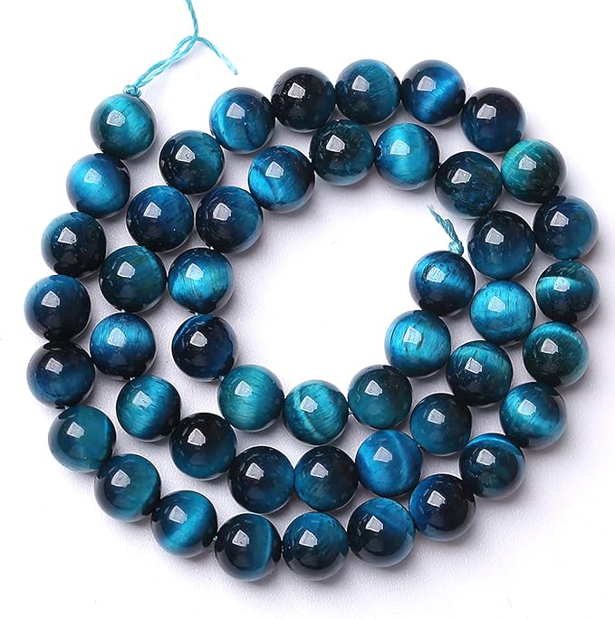 120PCS 6MM Blue Tiger Eye Beads Natural Stone Gemstone Spacer Loose Beads for Jewelry Making DIY Bracelet Semi Precious Beads Strand 2 Strands