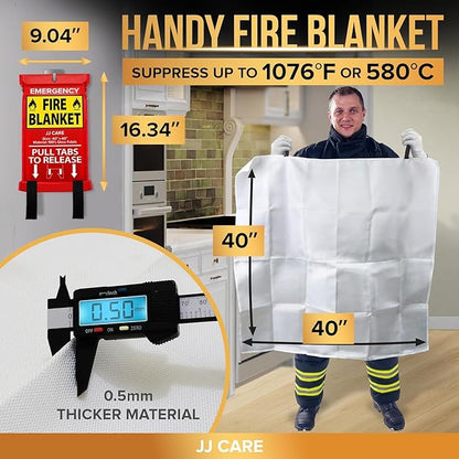 JJ CARE Fire Blanket ??5 Packs with Hooks ??40??x 40??Fire Blankets Emergency for Home and Kitchen, High Heat Resistant and Flame Protection for Kitchen, Car, Office, Camping & Home Safety