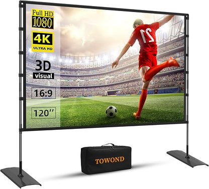 TOWOND Projector Screen and Stand, 120 inch Outdoor Projector Screen Indoor