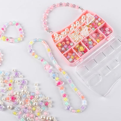 Saimiy 220+ Jewelry Making Kit Gifts for Kids,Pink Handbag Bead Box for Bracelet Making Kit for Girls,6-Year-Old Girl Birthday Gift,Jewelry Crafts for Kids Ages 3+
