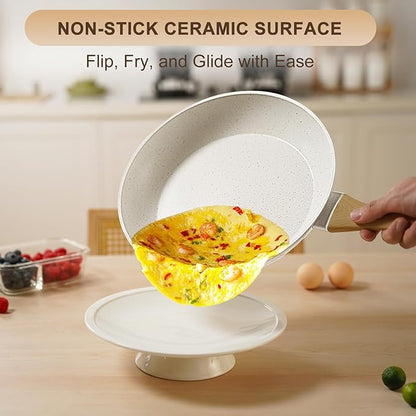EWFEN 25 Pcs Pots and Pans Set, Nonstick Ceramic Cookware Sets, Healthy