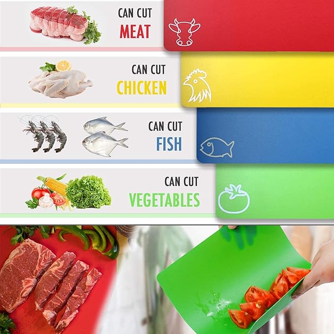 Fotouzy Plastic Cutting Boards for Kitchen, Flexible Cutting Mats Set of 7