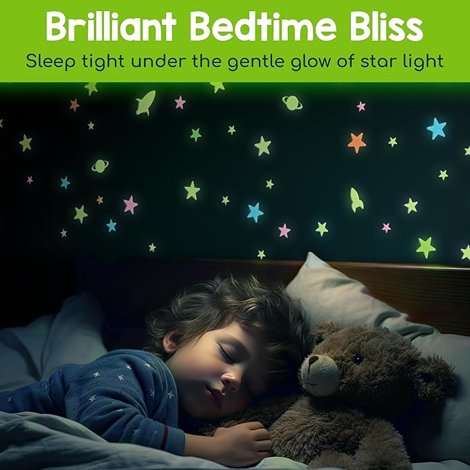 BUNMO 280pcs Glow in The Dark Stars for Ceiling - Safe Glow in Dark Stickers for Walls & Ceilings - Longlasting Glow in Dark Stars for Ceiling - Glow in The Dark Ceilings Stars - Strong Glow