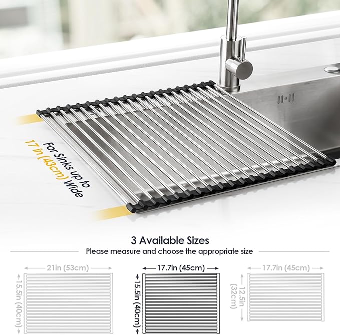 Tomorotec 17.7" x 15.5" Roll Up Dish Drying Rack Over Sink Drying Rack Sink