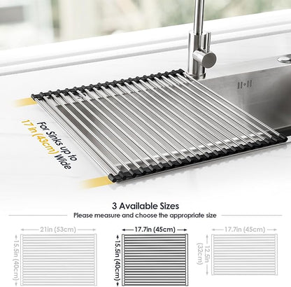 Tomorotec 17.7" x 15.5" Roll Up Dish Drying Rack Over Sink Drying Rack Sink