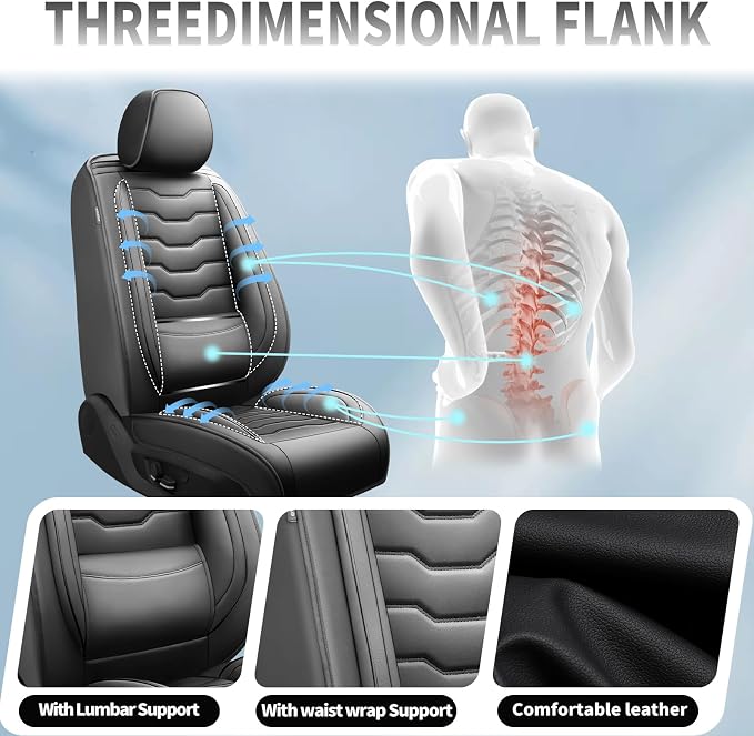 Car Seat Covers Fit for Jeep 5 Seats Grand Cherokee 2007-2025 2026 - Premium Leather, Waterproof & Breathable，All-Weather Seat Cushion Protecto & Airbag Compatible, Full Set Black