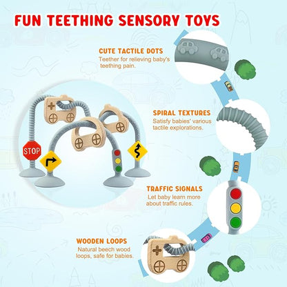 High Chair Suction Toys for Babies 6-12 Months, Suction Cup Toy for Toddlers 1-3, Baby Sensory Montessori Chew Toy for Babies 0-6 Month, Silicone Baby Teething Toys for 12-18 Months