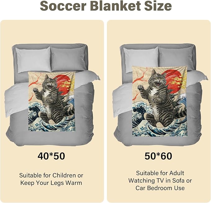 Anime Cat Blanket for Lover, Japanese Funny Cat Blanket 50"*60", Cat Gifts for Women Men Cats Lovers, Kitten Blanket, Funny Vintage Cat Art, Japanese Sunset