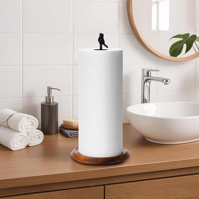 Wood Paper Towel Holder Countertop, Easy Tear Farmhouse Kitchen Towel Holder