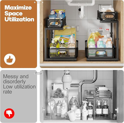 2 Pack 19.3IN-Depth Under Sink Organizer