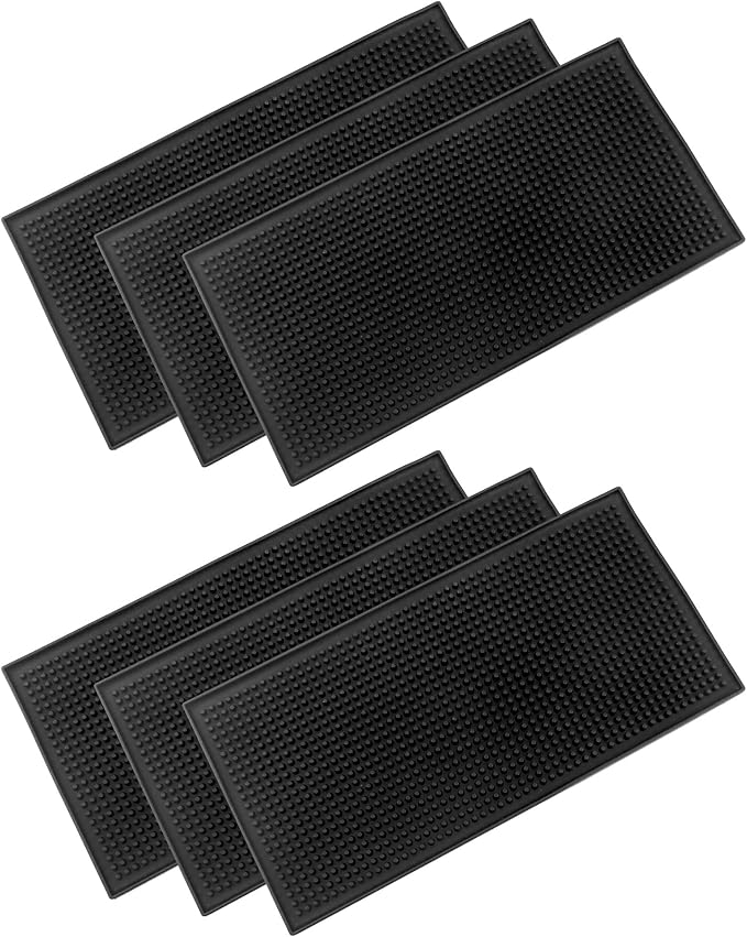 QWORK 12"x6" Black Rubber Bar Mat – 6 Pack Non-Slip Drainage Pad
