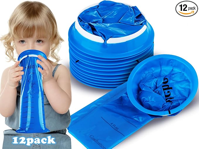 Valchoose 12 Pack Kids Vomit Bags Disposable, Hospital Grade 800ml Motion Sickness Bags for Car Kids Lifesaver, Barf Bags Come in Handy, No Spilling Perfect for Car Sick, Chemo, Road Trip（Blue）