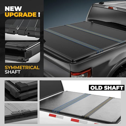 Auto Dynasty FRP Hard Tri-Fold Truck Bed Tonneau Cover Compatible with 2007-2014 Chevy Silverado GMC Sierra 1500 2500HD 3500HD 6.5Ft Fleetside Bed, Black Powdercoated