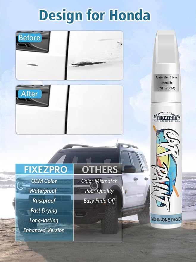NH-700M Alabaster Silver Metallic Car Touch Up Paint for Honda, Color Match Auto Paint Repair Pen,Professional Car Scratch Repair Remover Pen Quick Drying, Easy to Use