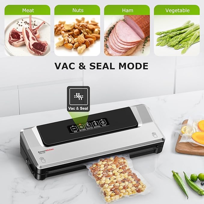 Bonsenkitchen Vacuum Sealer Machine, Precision-Compact 4-in-1 Food Sealer Machine, Multi-Functional Food Vacuum Sealer with & Accessory Hose, Bright Silver